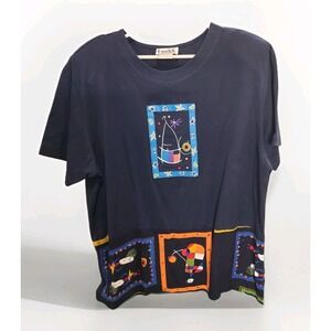 Vintage Teddi Fun Halloween Ghost Top Shirt Navy Blue Short Sleeve 80s Size 2X